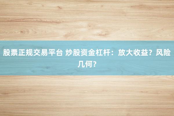 股票正规交易平台 炒股资金杠杆：放大收益？风险几何？