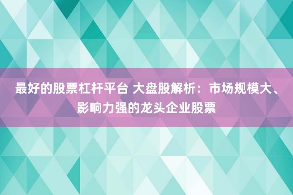 最好的股票杠杆平台 大盘股解析：市场规模大、影响力强的龙头企业股票