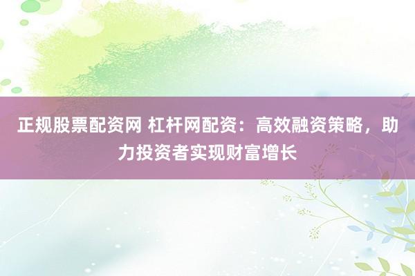 正规股票配资网 杠杆网配资：高效融资策略，助力投资者实现财富增长