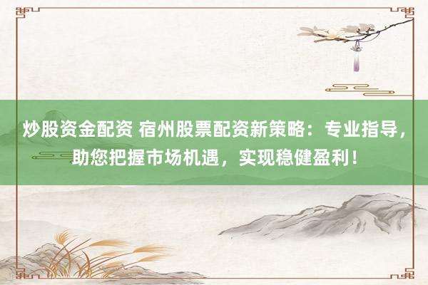 炒股资金配资 宿州股票配资新策略：专业指导，助您把握市场机遇，实现稳健盈利！