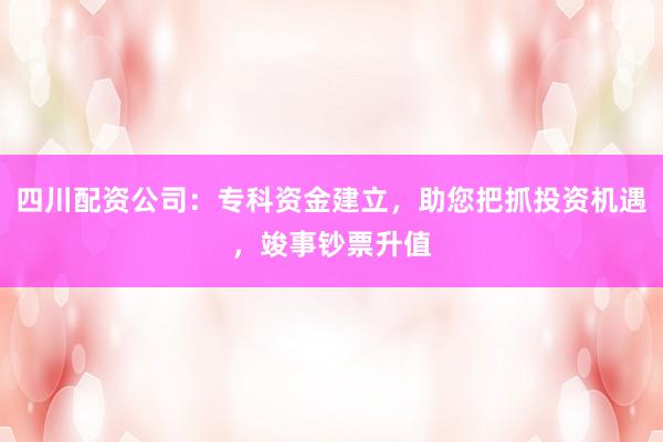 四川配资公司：专科资金建立，助您把抓投资机遇，竣事钞票升值