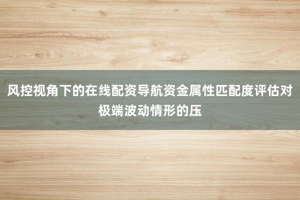 风控视角下的在线配资导航资金属性匹配度评估对极端波动情形的压