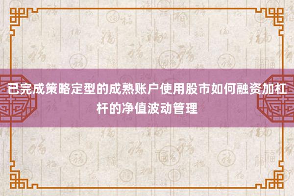 已完成策略定型的成熟账户使用股市如何融资加杠杆的净值波动管理