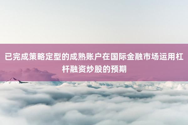 已完成策略定型的成熟账户在国际金融市场运用杠杆融资炒股的预期
