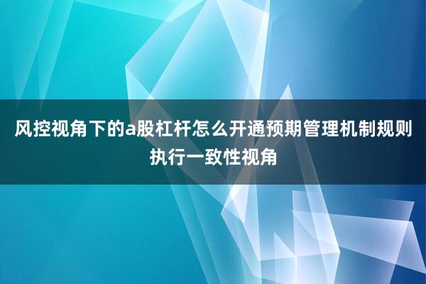 风控视角下的a股杠杆怎么开通预期管理机制规则执行一致性视角