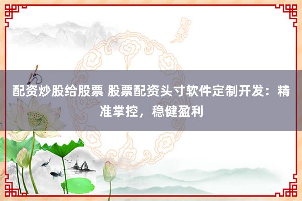 配资炒股给股票 股票配资头寸软件定制开发：精准掌控，稳健盈利