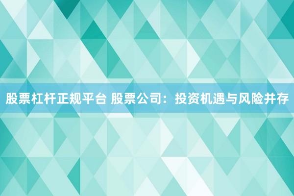 股票杠杆正规平台 股票公司：投资机遇与风险并存