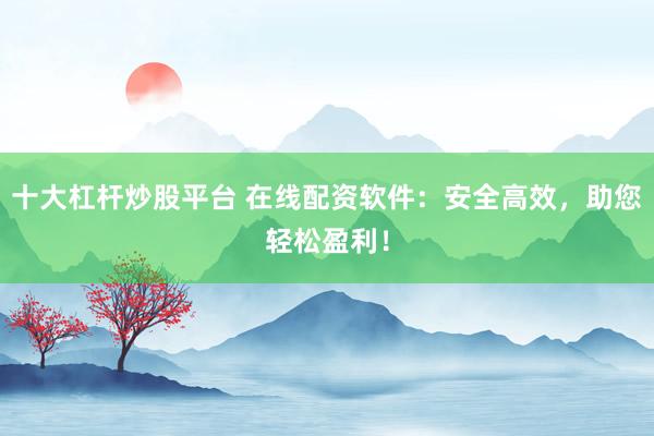 十大杠杆炒股平台 在线配资软件：安全高效，助您轻松盈利！